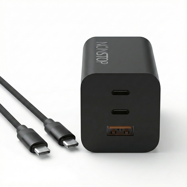 מטען בית שחור +כבל NONSTOP PowerLine PD USB+2*PD 65W C-C
