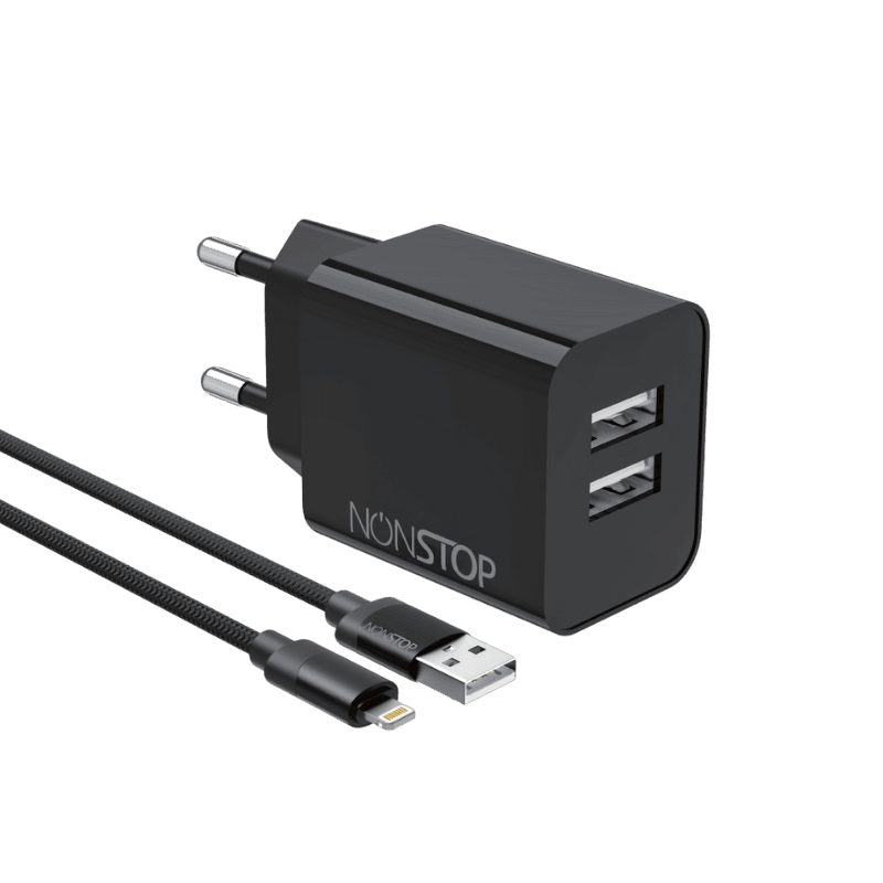 ראש מטען NONSTOP PowerLine 2USB 15W + כבל Lightning