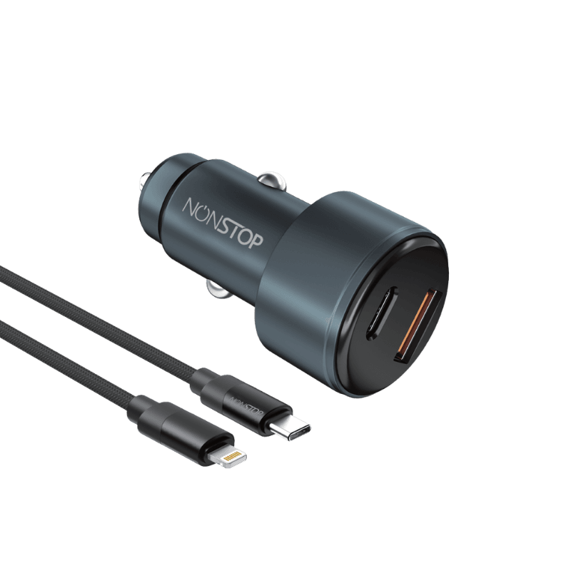 מטען רכב NONSTOP PowerLine Car PD+QC 48W + כבל C-L